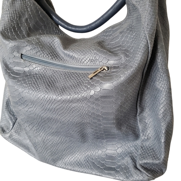 Anna Morellini Gray Leather Shopper Bag Snakeskin Embossed Chunky Hardwa… - Picture 6 of 14